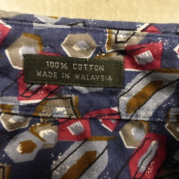 Time Pieces Button-Down Shirt Men’s XL Tall Navy Geometric Cotton Long Sleeve - Picture 3 of 9